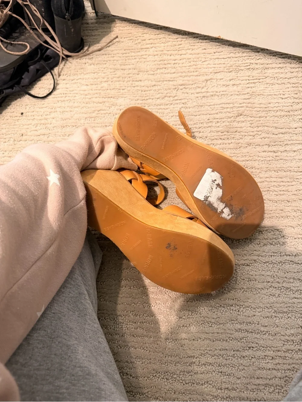 Kork-Ease Tan Leather Crisscross Ankle-Strap Sandals
